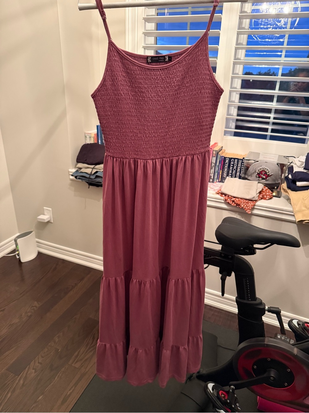 Smocked Bodice Spaghetti Strap Maxi Dress - Mauve Pink